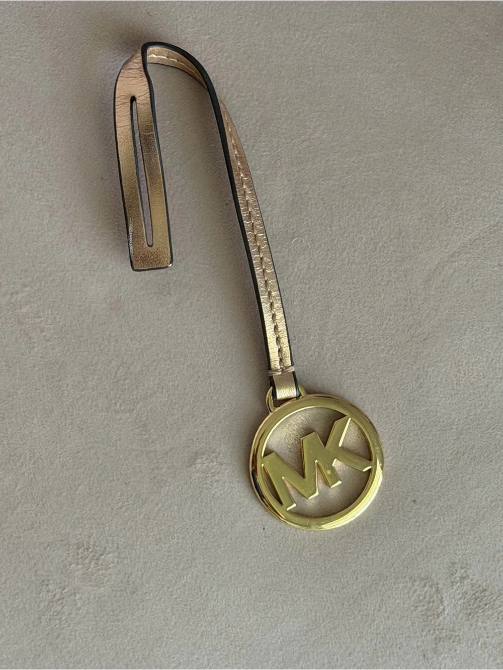 Michael Kors Gold MK Circle Logo Bag Charm w/ Light Gold Strap